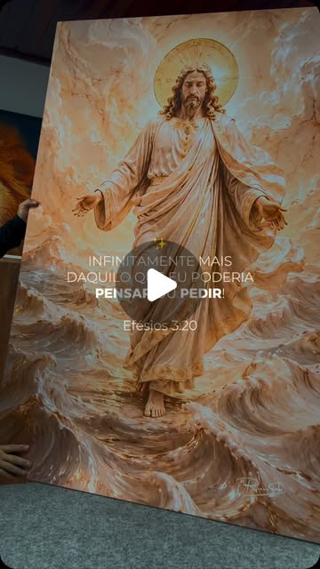 Reel com quadro de Jesus caminhando sobre as &aacute;guas